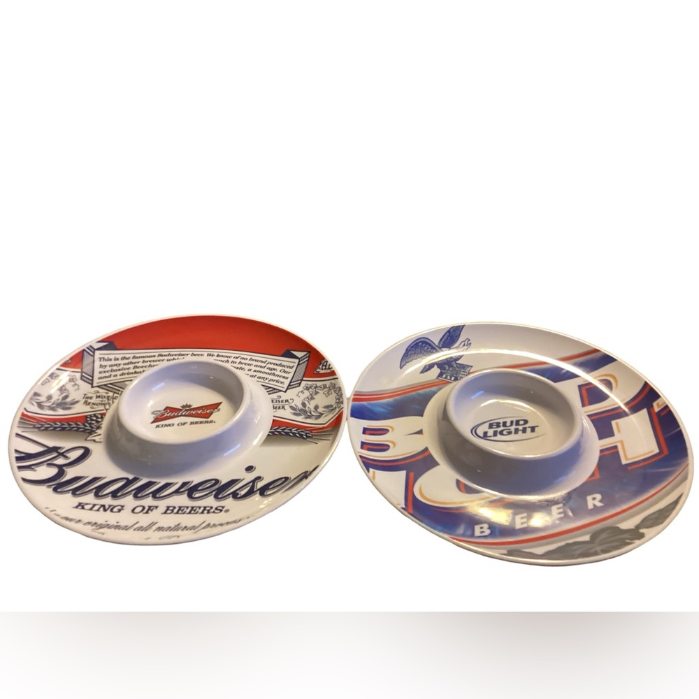 🌺 2 New Budweiser and Bud Light Beer Chip Plates Platters